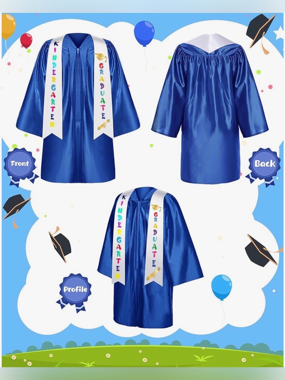 Royal Blue Kindergarten Graduate Cap & Gown Set size 30